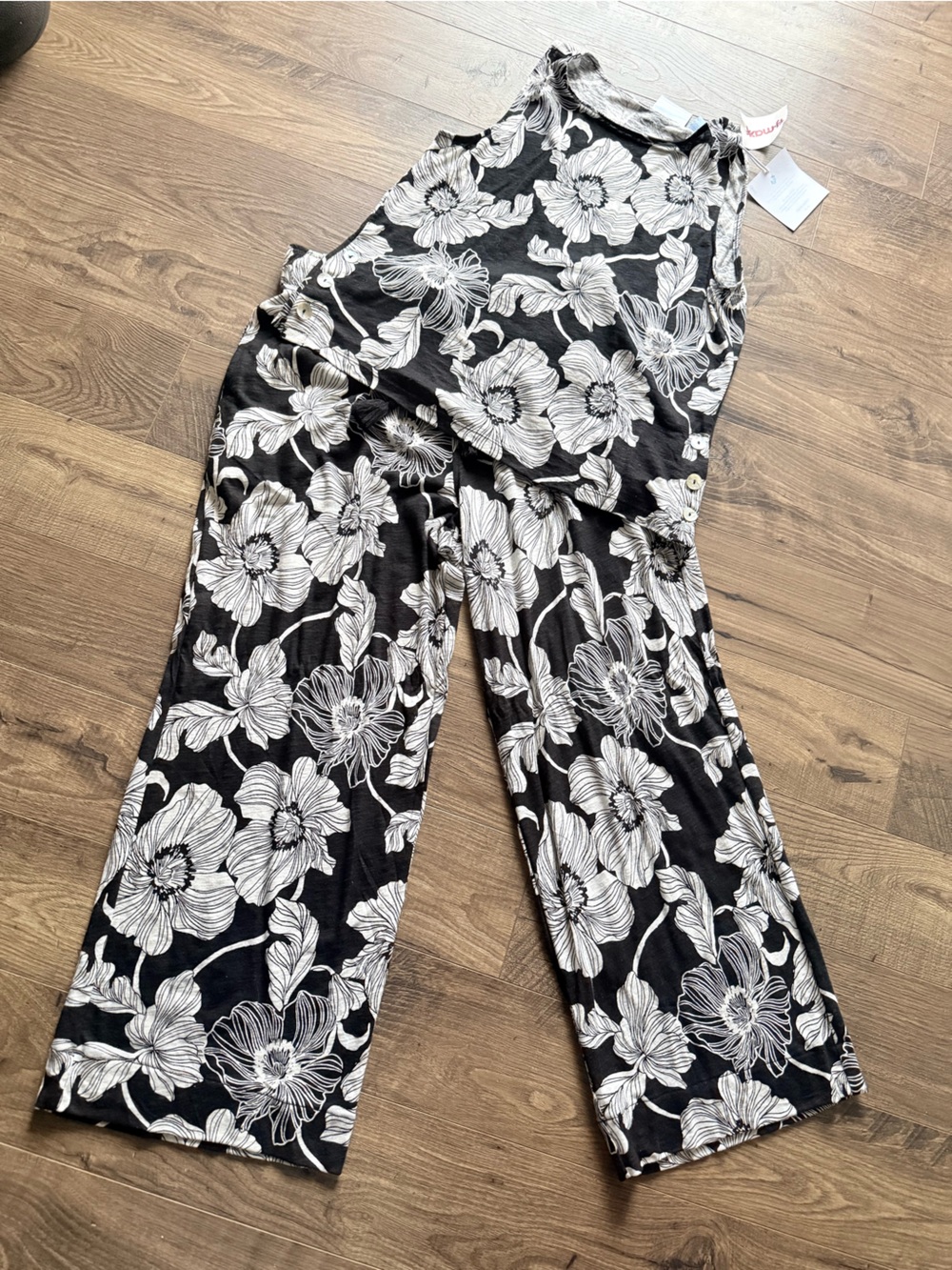 Cynthia Rowley Black & White Floral Wide-Leg Jumpsuit